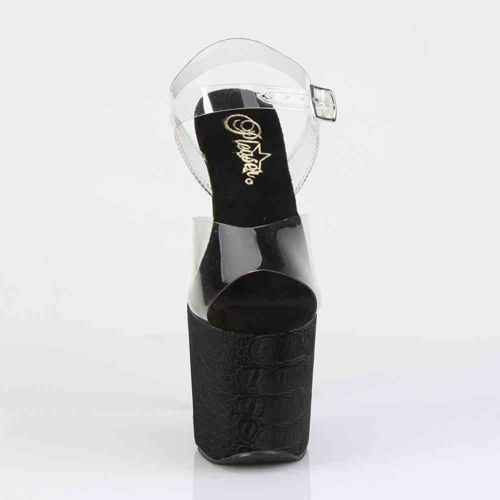 Pleaser - RAZZLE808WR KnöchelriemenSandale, Poledance Schuhe - Transparent/Schwarz